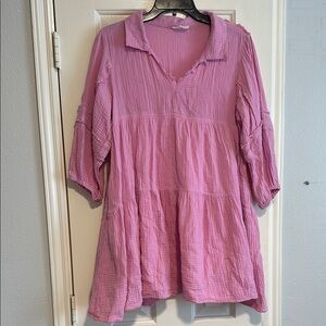 Pink gauze women’s dress with pockets